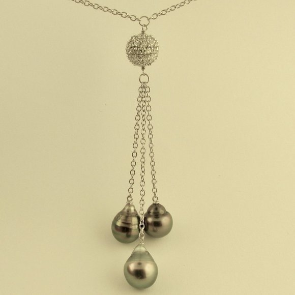 Baroque Tahitian Cultured Pearls Necklace with CZ - Picture 7 of 7
